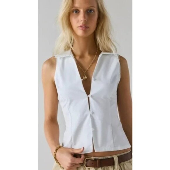 Urban Outfitters Party Girl Cotton-Blend Button Down Sleeveless Shirt NWT L - Picture 1 of 11